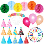 Party Decorations Kit 11pcs Birthday Hats with Pom Poms 20pcs Party Blowouts 6pcs Paper Flower Balls