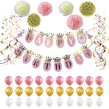 Glitter Happy Birthday Banner Glitter Poms Poms Balloons Paper Party Decorations