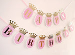 Glitter Happy Birthday Banner Glitter Poms Poms Balloons Paper Party Decorations
