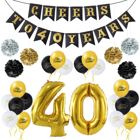 Tissue Flowers Pom Poms Paper Garland Banner Balloons Kit for 40th Birthday Party Decoration
