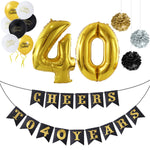 Tissue Flowers Pom Poms Paper Garland Banner Balloons Kit for 40th Birthday Party Decoration