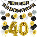 Tissue Flowers Pom Poms Paper Garland Banner Balloons Kit for 40th Birthday Party Decoration