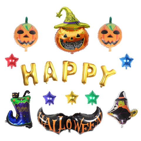 Happy Halloween Aluminum Foil Balloons Set Pumpkin Witch Bat Balloons Kit Festival Decor