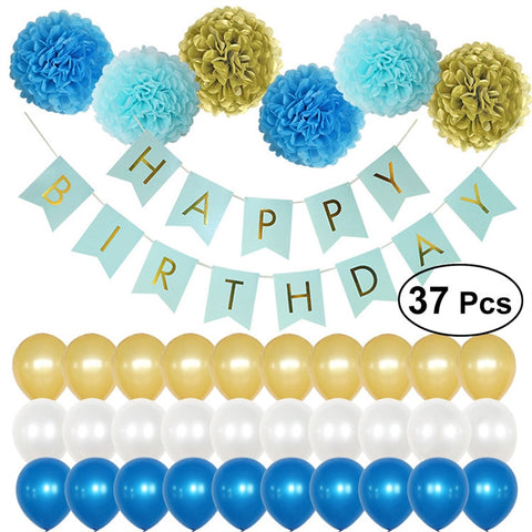 Tissue Paper Flowers Pom Pom Tassel Paper Garland And Balloons Kit for Birthday Party Wedding Decoration