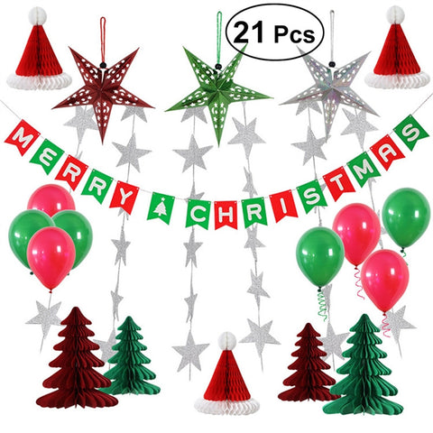Tissue Paper Flowers Pom Pom Xmas Tree Paper Garland Tassels Merry Christmas Banner