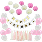 Happy Birthday Party Decorations Kit Inflatable Balloon Tassel Happy Birthday Banner Paper Pom Poms Flower Party Supplies
