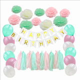 Happy Birthday Party Decorations Kit Inflatable Balloon Tassel Happy Birthday Banner Paper Pom Poms Flower Party Supplies