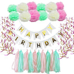 Happy Birthday Party Decorations Kit Inflatable Balloon Tassel Happy Birthday Banner Paper Pom Poms Flower Party Supplies