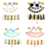 Happy Birthday Banner Tissue Party Decorations Balloon Kit Paper Flowers Hanging Swirl Party Supplies