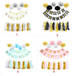 Happy Birthday Banner Tissue Party Decorations Balloon Kit Paper Flowers Hanging Swirl Party Supplies